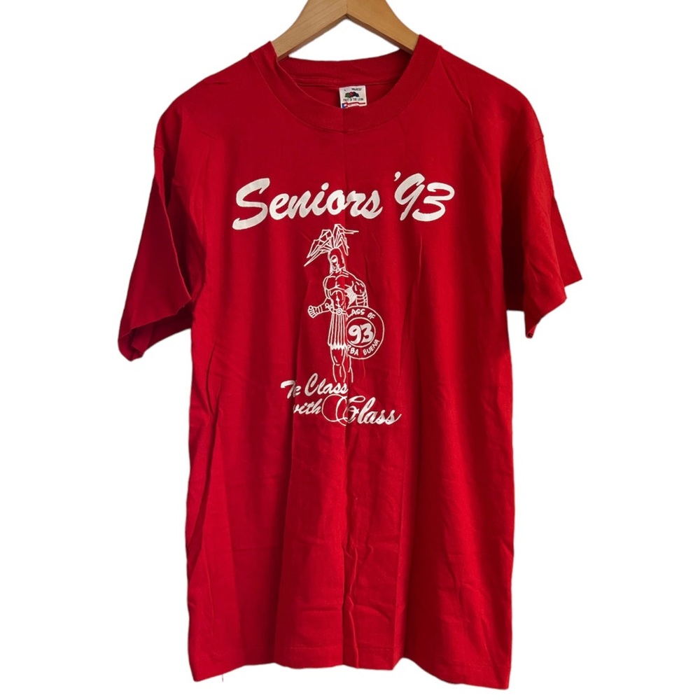Vintage Red Single Stitch Fruit of the Loom Tee-Shirt/ Size Large/ “Seniors ‘93”